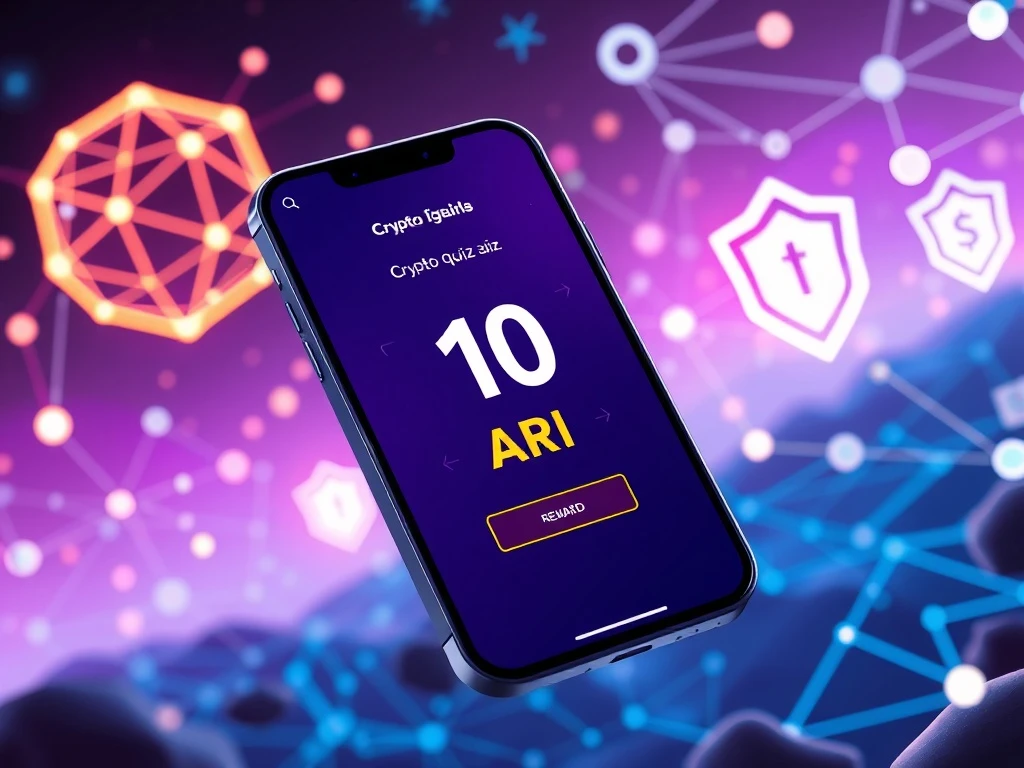 An Ari Wallet crypto quiz screen, symbolizing educational rewards for mastering network security concepts.