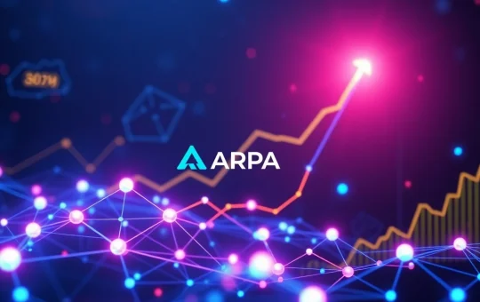 A visual representation of ARPA's incredible price surge, with a dynamic upward arrow signifying rapid growth on the ARPA network.