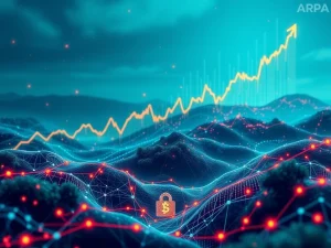 A digital representation of ARPA token growth amidst blockchain regulatory developments, symbolizing the advancement of decentralized data privacy solutions.