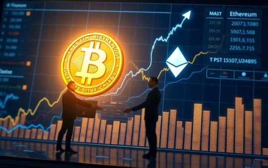 Arthur Hayes prediction on a financial screen showing Bitcoin and Ethereum price charts soaring, symbolizing significant crypto institutional investment.