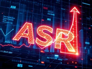 ASR cryptocurrency surges amid institutional adoption with a futuristic graph backdrop.