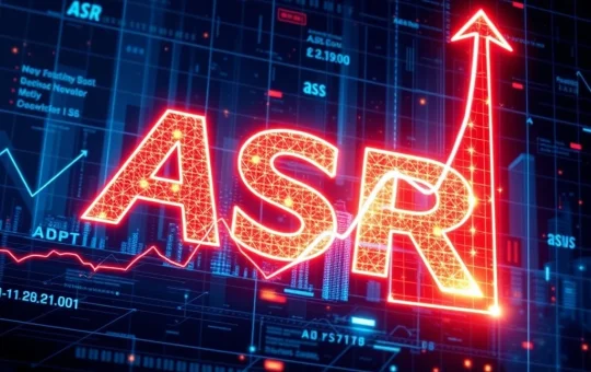 ASR cryptocurrency surges amid institutional adoption with a futuristic graph backdrop.