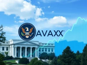 A visual representation of the SEC logo next to the Avalanche (AVAX) logo, symbolizing the regulatory review of the AVAX ETF and its impact on the Avalanche price.