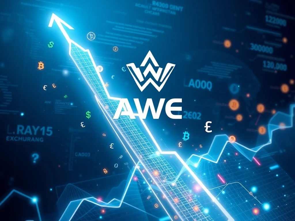 A visual representation of AWE crypto's explosive surge, showing a rapid upward trend on a digital chart, symbolizing market growth and increased market confidence.