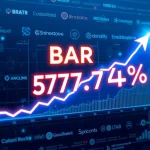 BAR cryptocurrency price surge with blockchain technology and partnership logos