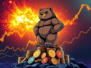BeerBear character amidst soaring altcoins, symbolizing the predicted 5,000% crypto surge and market momentum.