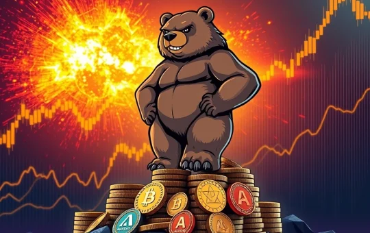 BeerBear character amidst soaring altcoins, symbolizing the predicted 5,000% crypto surge and market momentum.