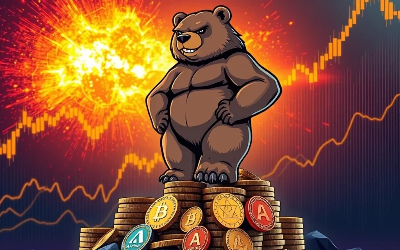 BeerBear character amidst soaring altcoins, symbolizing the predicted 5,000% crypto surge and market momentum.
