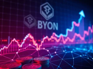 Graph showing Beyond Inc. stock surge, symbolizing the strategic push for blockchain monetization of tZero and GrainChain assets.