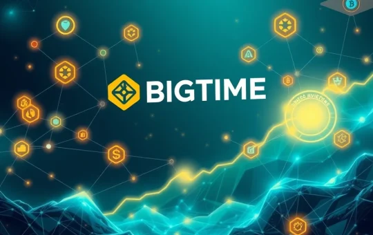 A visual depicting BIGTIME's explosive growth, highlighting strategic blockchain partnerships and cross-chain interoperability fueling its crypto surge.