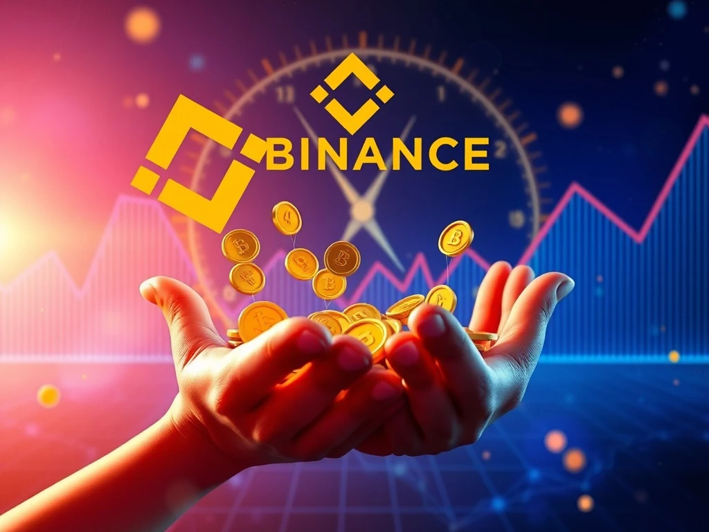 Hands reaching for DePHY tokens flowing from a Binance logo, symbolizing the exciting Binance airdrop opportunity for Alpha Points holders.