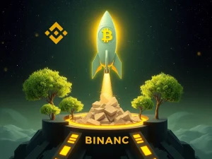 Binance Alpha launchpad with a Treehouse (TREE) token rocket, symbolizing early crypto projects and high-growth investment opportunities.