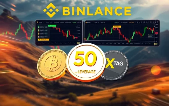 A dynamic illustration of digital currency charts and trading interfaces, representing Binance Futures offering 50x leverage on ZORA and TAG U perpetual contracts.