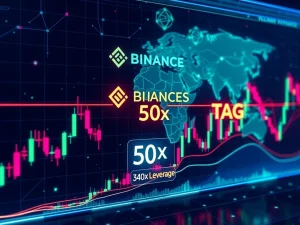 Binance Futures platform screen showing ZORA and TAG crypto charts, symbolizing the expansion of perpetual futures trading with 50x leverage.