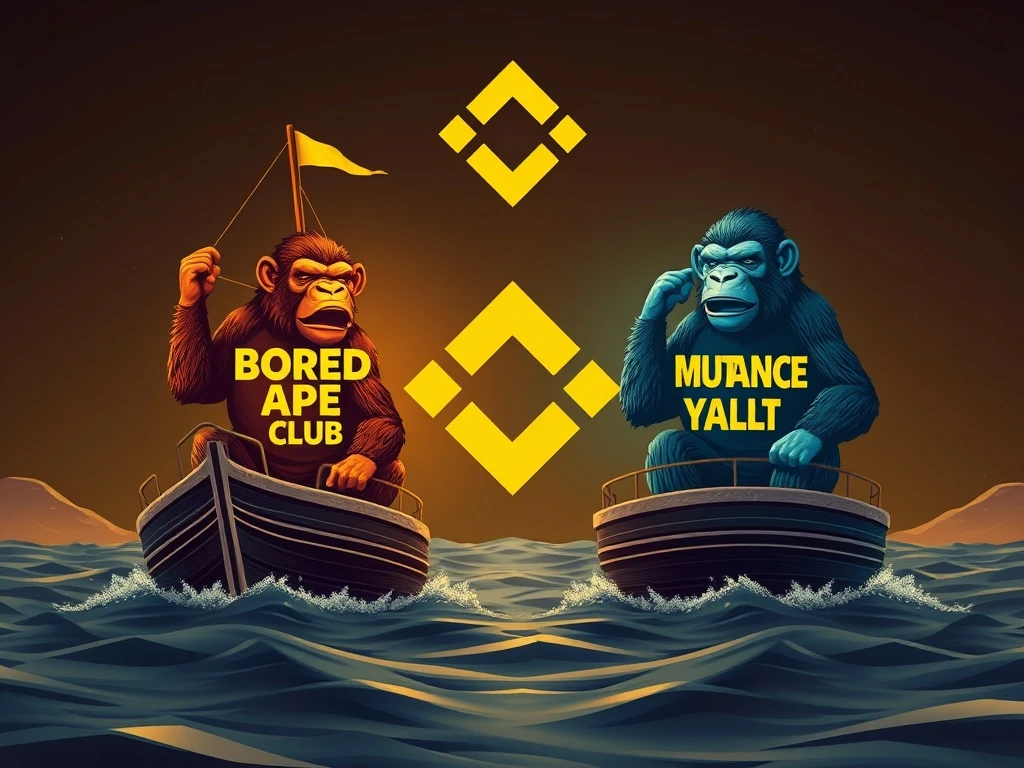 A visual representation of Binance discontinuing BAYC and MAYC NFT staking, illustrating the shift in the digital asset market.