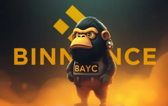A Bored Ape Yacht Club NFT character with a Binance logo, representing the discontinuation of Binance NFT staking for BAYC and MAYC.