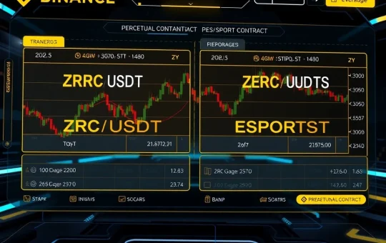 Binance perpetual contracts with 50x leverage for ZRC/USDT and ESPORTS/USDT trading
