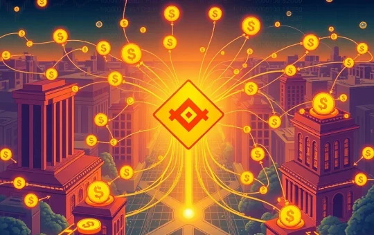 Binance logo over a financial network, representing the integration of yield-bearing stablecoins as crypto collateral for institutional capital efficiency.