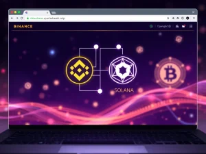 A sleek Binance Web Wallet interface connecting Solana and BSC, symbolizing enhanced crypto access and the future of DeFi.
