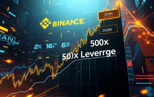 Chart showing ZORA price surge on Binance, representing the launch of ZORAUSDT Futures with 50x leverage.