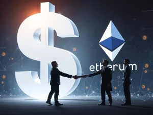 Bit Digital's strategic Ethereum expansion depicted by the ETH logo rising from a sea of dollars, signifying a significant investment and a move away from traditional Bitcoin mining.