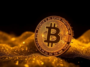 Bitcoin coin glowing with a $1,000,000 price tag, symbolizing its potential to dominate the cryptocurrency market.