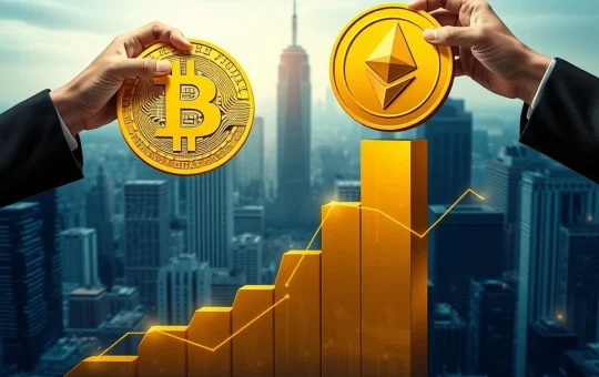 A digital chart showing Bitcoin's price soaring, with institutional logos subtly integrated, representing the profound impact of institutional adoption on the crypto market.