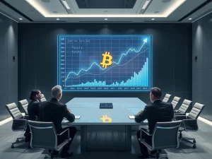 Depiction of public companies embracing Bitcoin adoption as a strategic move for corporate treasury management and portfolio diversification.