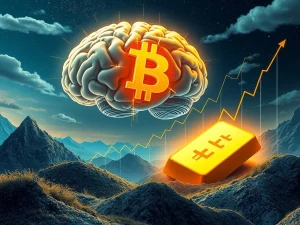 Visualizing Bitcoin's rise against traditional assets like gold, influenced by AI-driven economic forecasts and changing market trends.