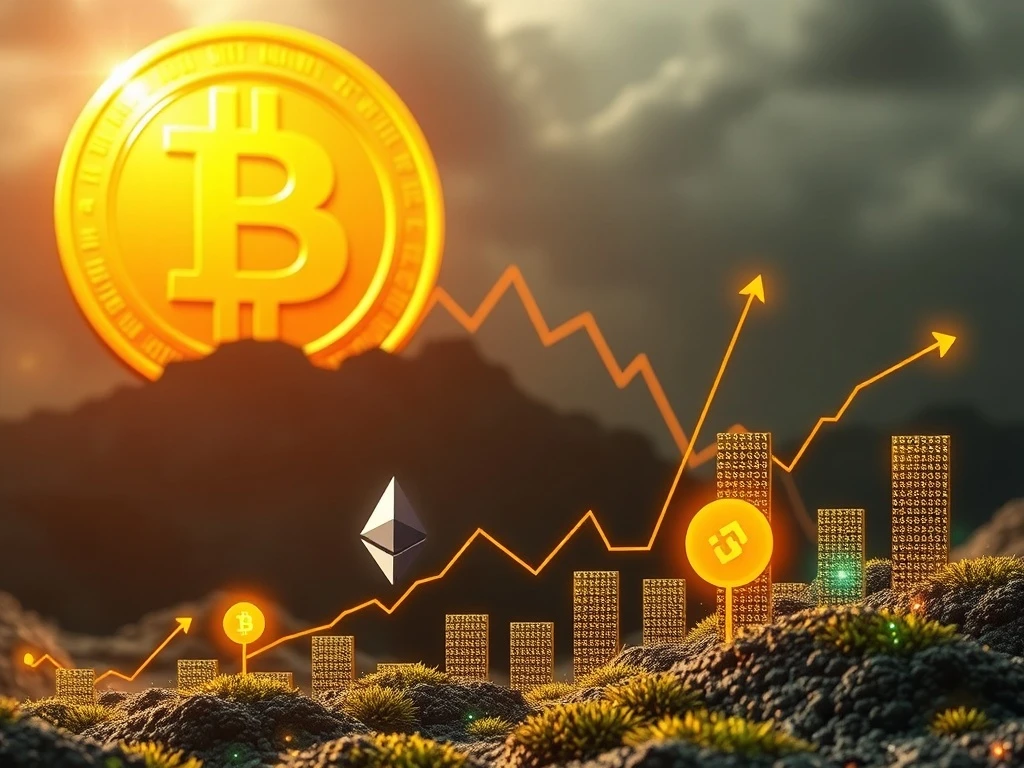 Bitcoin's decline contrasts with surging altcoins like Ethereum and Binance Coin, depicting a significant crypto market shift.