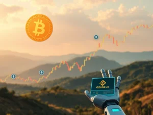 Chart showing a massive Bitcoin surge, surrounded by logos of Ethereum, Solana, and Ozak AI, representing altcoins gaining momentum.