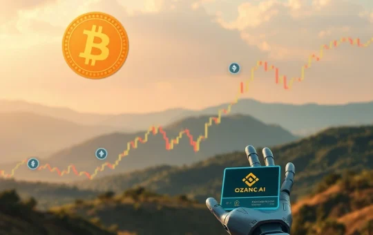 Chart showing a massive Bitcoin surge, surrounded by logos of Ethereum, Solana, and Ozak AI, representing altcoins gaining momentum.