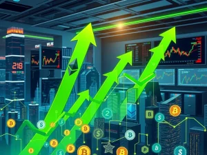 A visual representation of the crypto market, showing Bitcoin stability, Ethereum's rise, and an anticipated altcoin surge driven by institutional crypto interest.