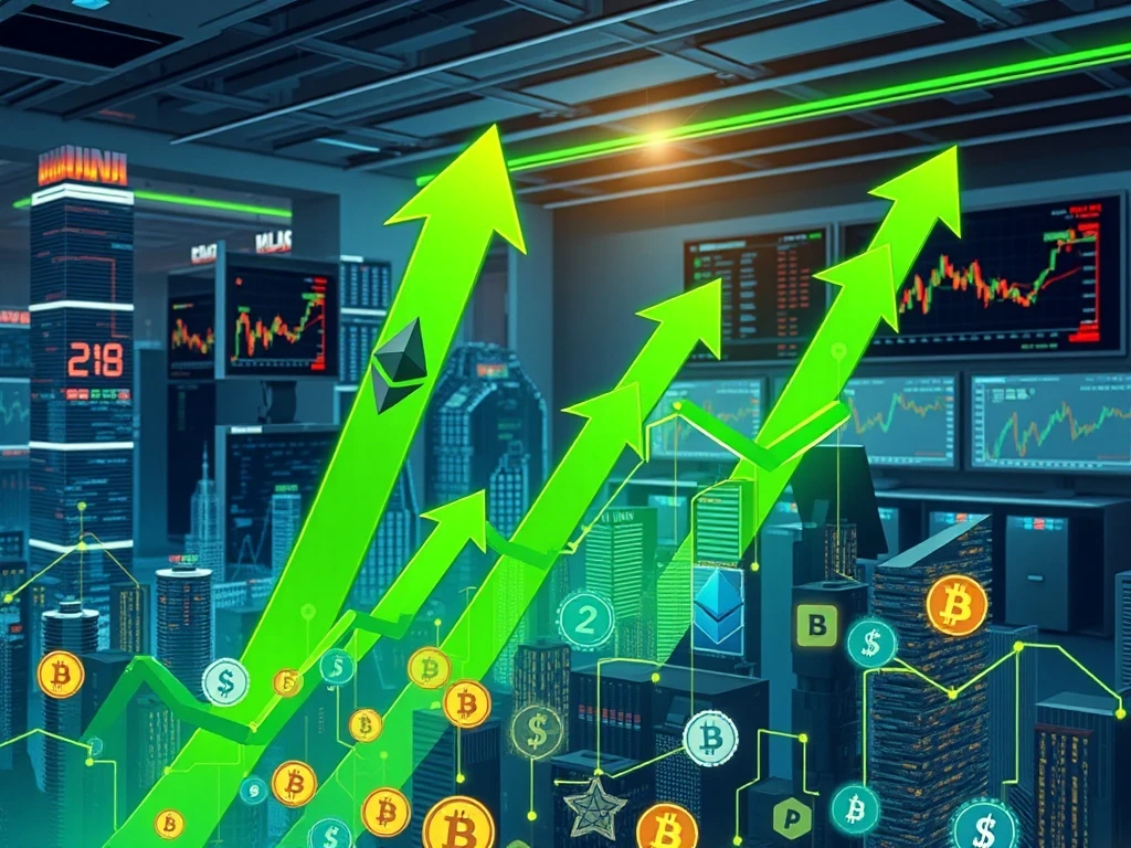 A visual representation of the crypto market, showing Bitcoin stability, Ethereum's rise, and an anticipated altcoin surge driven by institutional crypto interest.