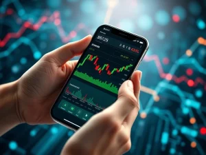 A smartphone displaying a real-time tracking cryptocurrency app, symbolizing instant access to market data and automated alerts for efficient crypto investing.