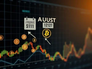 A chart showing a significant Bitcoin August drop, highlighting the potential for a market downturn.