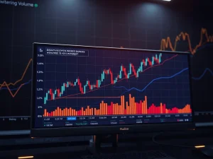 A chart showing Bitcoin Bollinger Bands tightening, indicating an imminent price breakout. This reflects current BTC volatility.