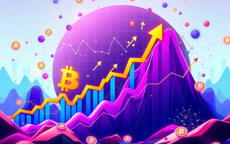 A chart showing Bitcoin's price forming a bullish wedge, indicating an imminent breakout and a significant market surge.