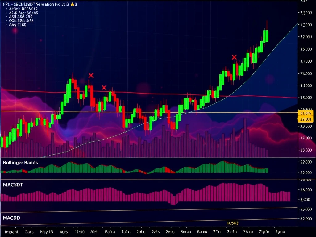 A Bitcoin Cash price chart showing bullish trends and key technical indicators for BCHUSDT analysis, guiding trading decisions.