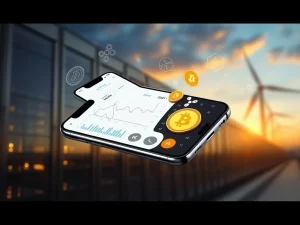 A smartphone displaying the Quid Miner app, symbolizing accessible Bitcoin cloud mining and daily crypto returns.