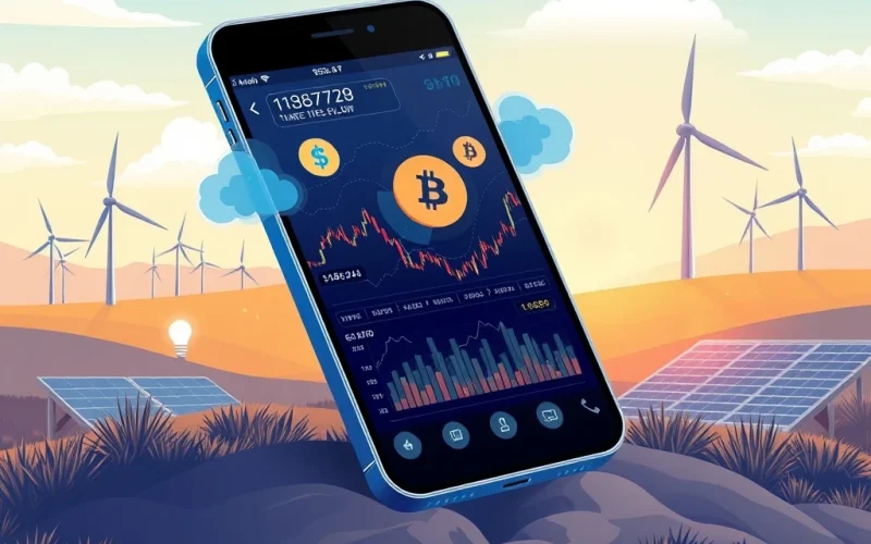 A smartphone displaying crypto charts, symbolizing easy Bitcoin cloud mining and passive crypto income from cloud-based platforms.