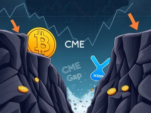 A visual representation of a Bitcoin correction, with price charts indicating a drop towards a CME gap, highlighting potential altcoin volatility.