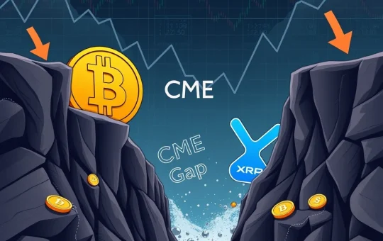 A visual representation of a Bitcoin correction, with price charts indicating a drop towards a CME gap, highlighting potential altcoin volatility.