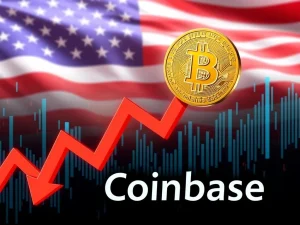 Bitcoin price trend with Coinbase logo reflecting U.S. investor shift