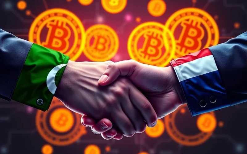 Pakistan and El Salvador shaking hands over Bitcoin collaboration