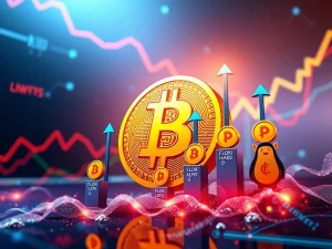 Chart showing Bitcoin consolidation while smaller altcoin symbols surge, illustrating capital reallocation for potential high gains. Focus: Bitcoin Consolidation.