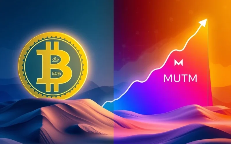 A visual representation of Bitcoin's consolidation contrasted with the surging Mutuum presale, highlighting the shift in focus for whale investors in the DeFi lending space.
