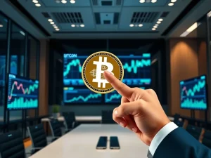 Chart showing Bitcoin price stability, overlaid with corporate hands symbolizing Smarter Web Company's strategic Bitcoin investment.