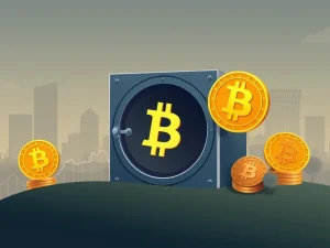 A digital representation of a corporate treasury integrating Bitcoin, highlighting the growing trend of Bitcoin corporate adoption for financial stability.