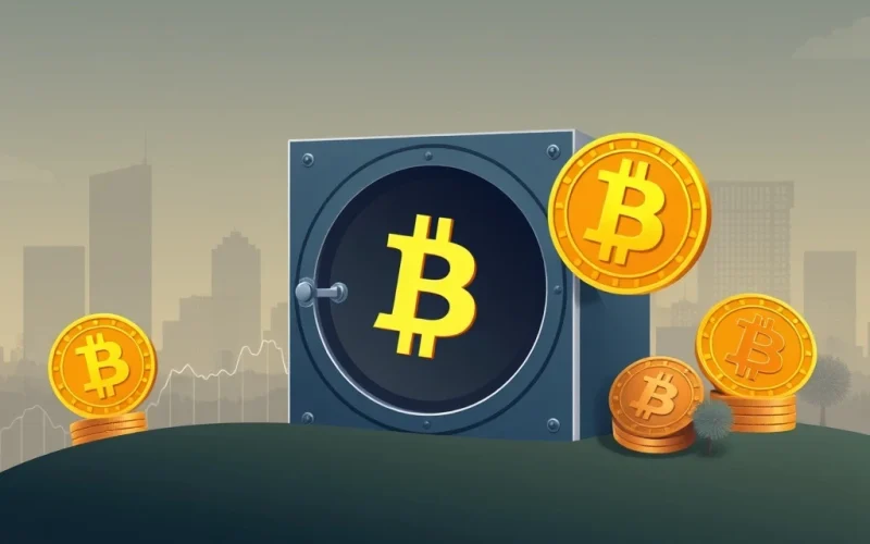 A digital representation of a corporate treasury integrating Bitcoin, highlighting the growing trend of Bitcoin corporate adoption for financial stability.